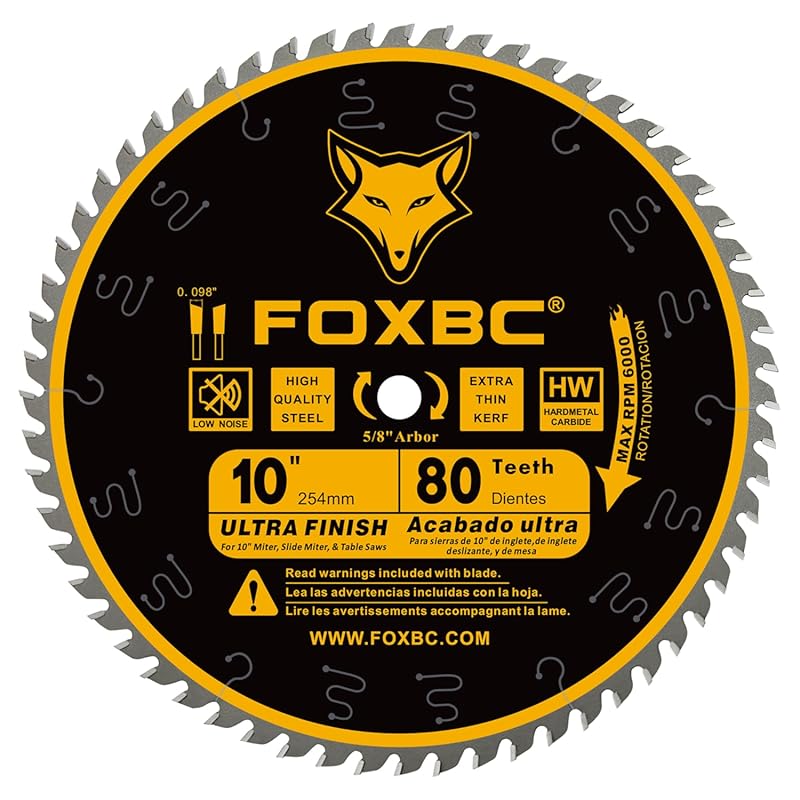 FOXBC 10-Inch Table Saw Blade, 80-Tooth Ultra Finish Wood Cutting Blad